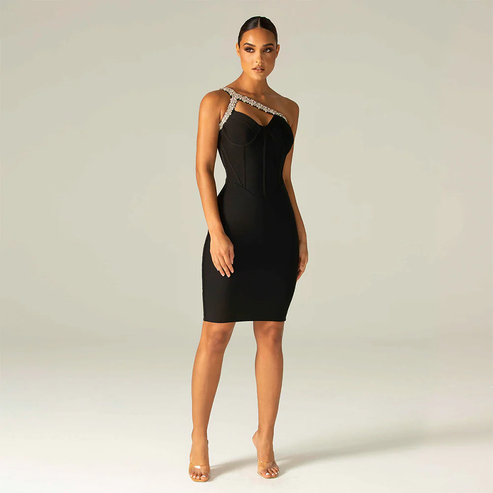 One Shoulder Rhinestone Mini Bandage Dress PH01214 - Image 5
