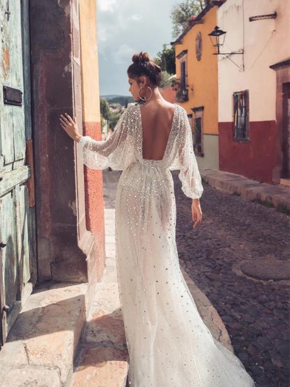 And Charming Deep V Long Sleeve Evening Dress - Image 3