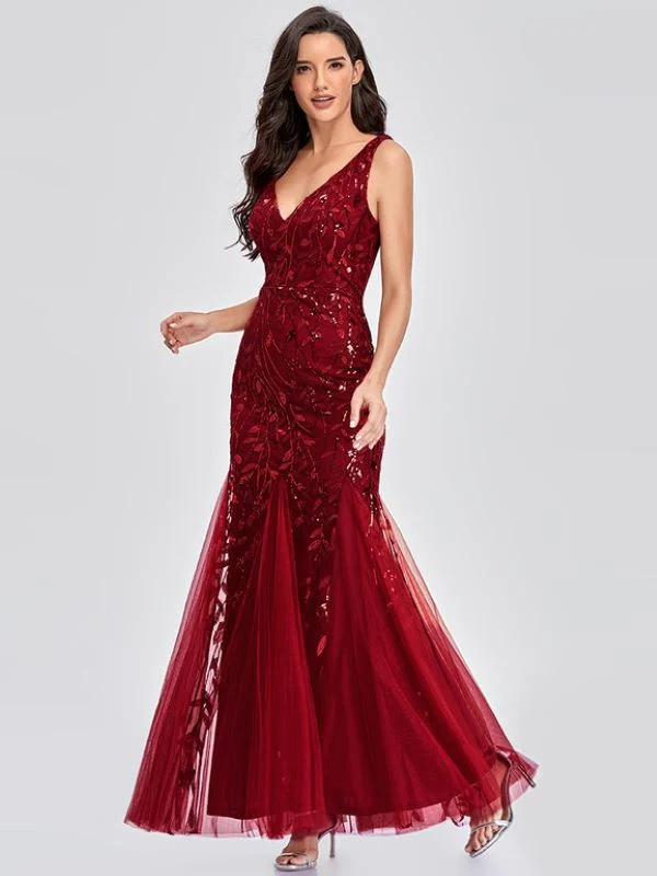 Leaf Print Gauze Evening Dress - Image 2