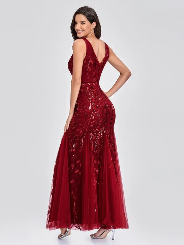 Leaf Print Gauze Evening Dress - Image 3