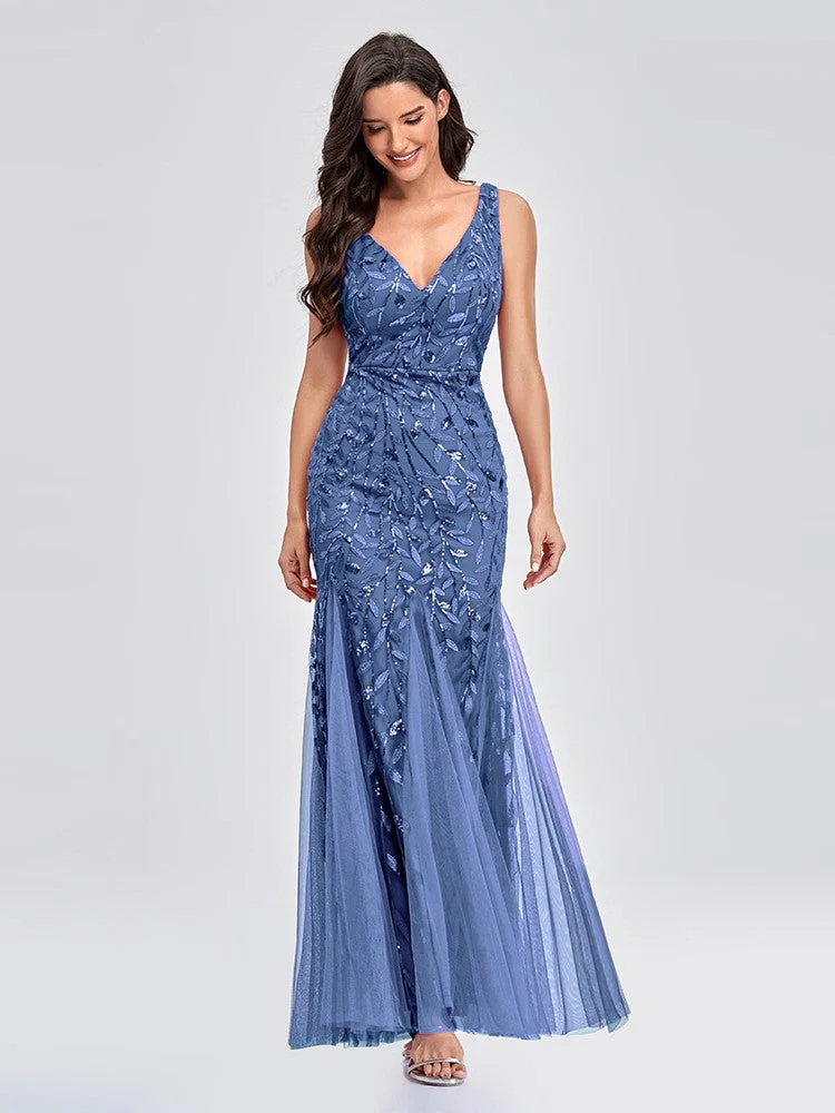 Leaf Print Gauze Evening Dress - Image 4