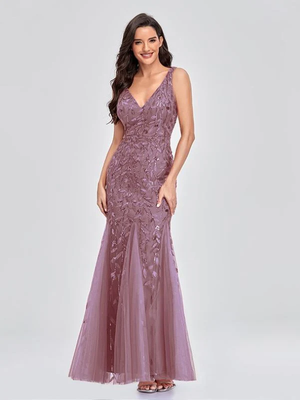 Leaf Print Gauze Evening Dress - Image 5