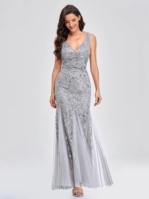 Leaf Print Gauze Evening Dress - Image 7