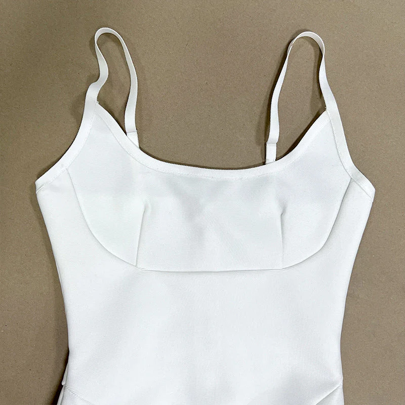White Strappy Feather Midi Bandage Dress - Image 5