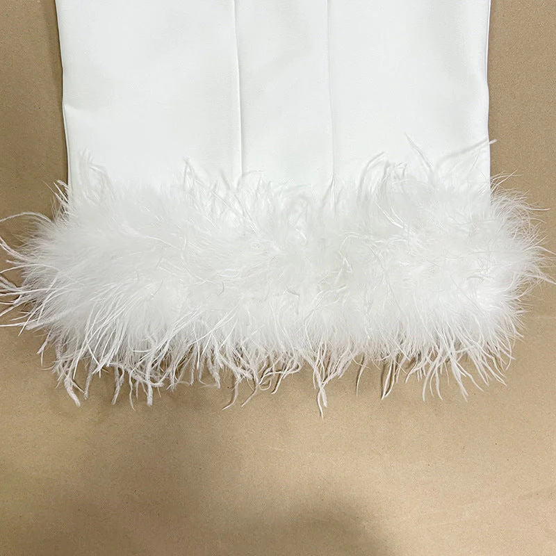 White Strappy Feather Midi Bandage Dress - Image 6