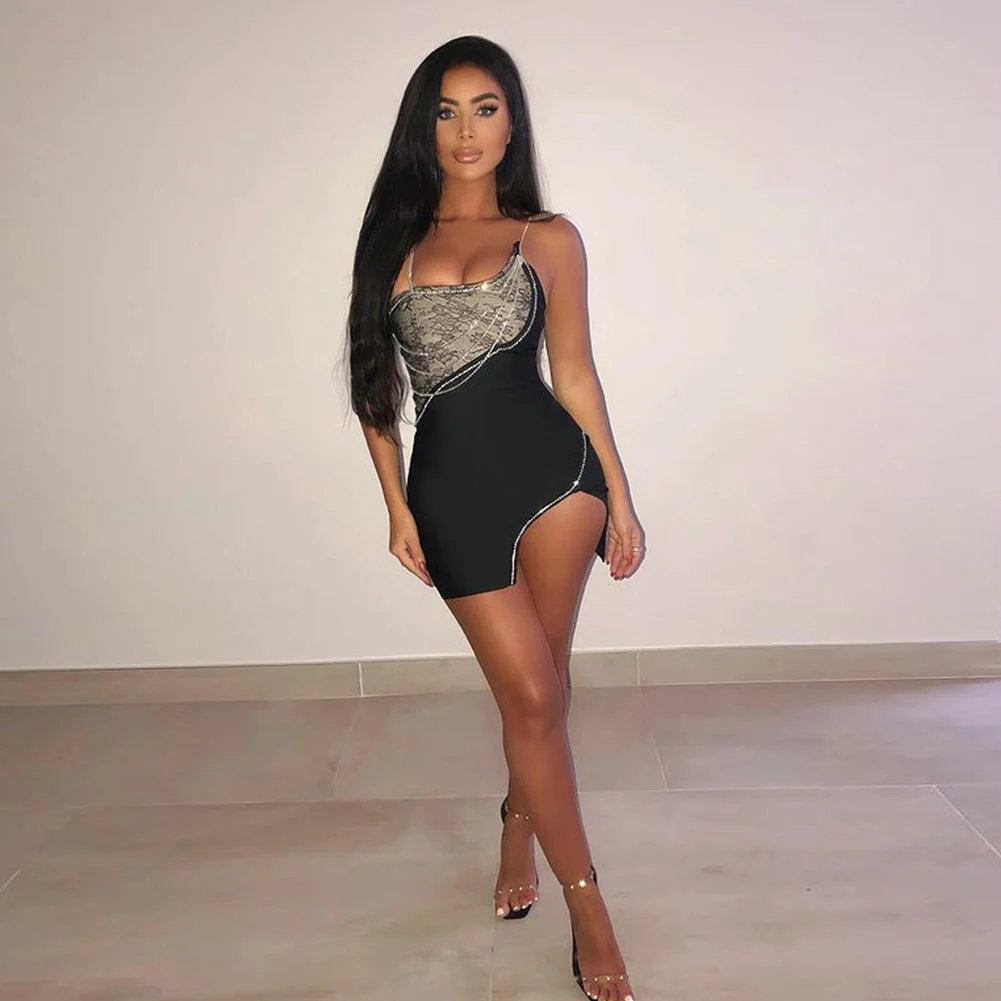 Strappy Sleeveless Drill Chain Mini Bandage Dress SW6418 - Image 2