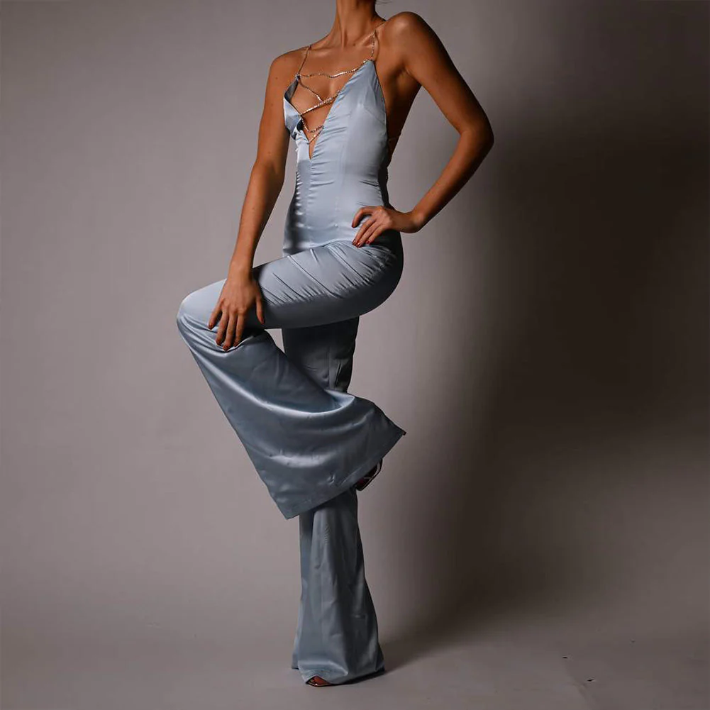 Strappy Sleeveless Drill Chain Bodycon Jumpsuit - Image 11