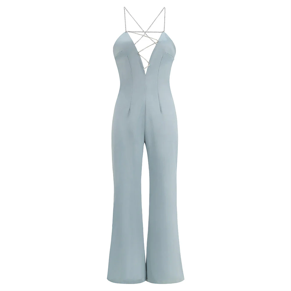Strappy Sleeveless Drill Chain Bodycon Jumpsuit - Image 13