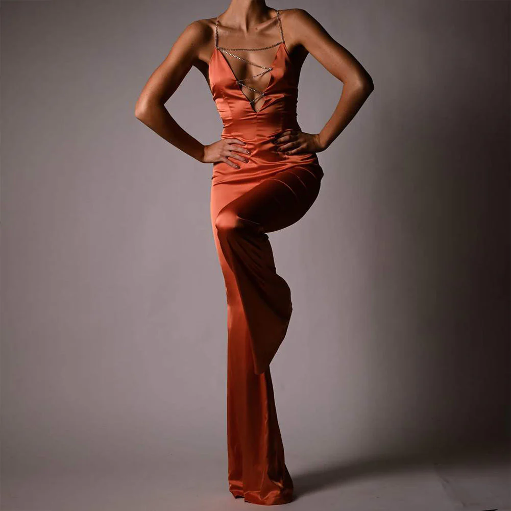 Strappy Sleeveless Drill Chain Bodycon Jumpsuit - Image 3