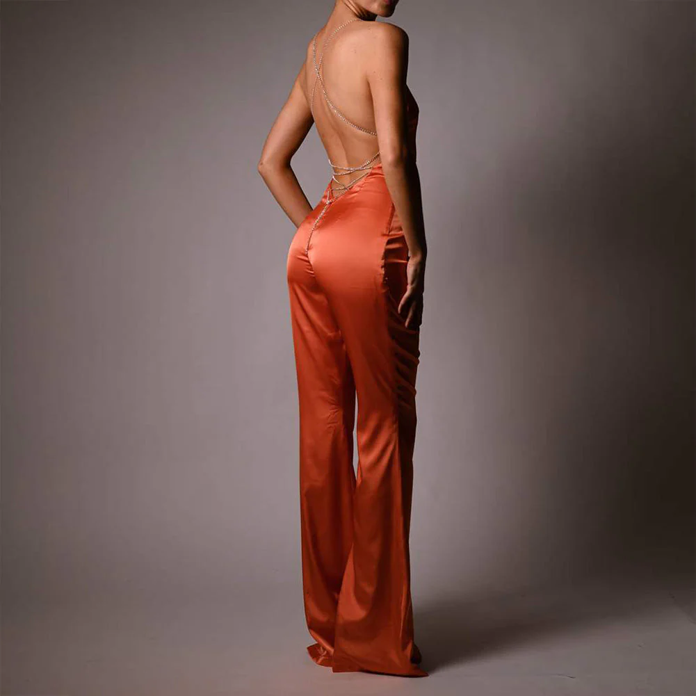 Strappy Sleeveless Drill Chain Bodycon Jumpsuit - Image 4