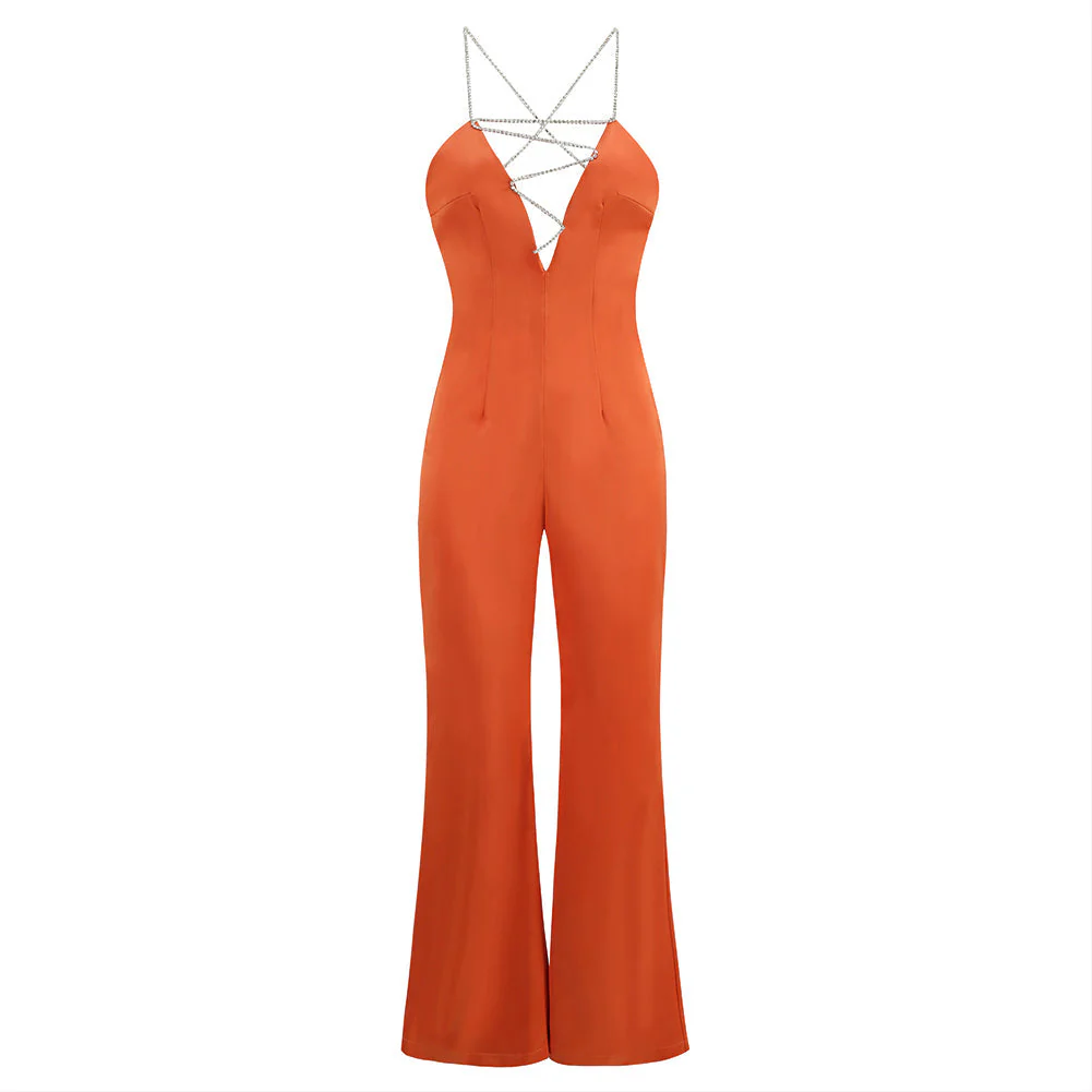 Strappy Sleeveless Drill Chain Bodycon Jumpsuit - Image 5
