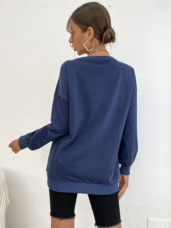 Round Neck Blue Letter Sweatshirt - Image 2