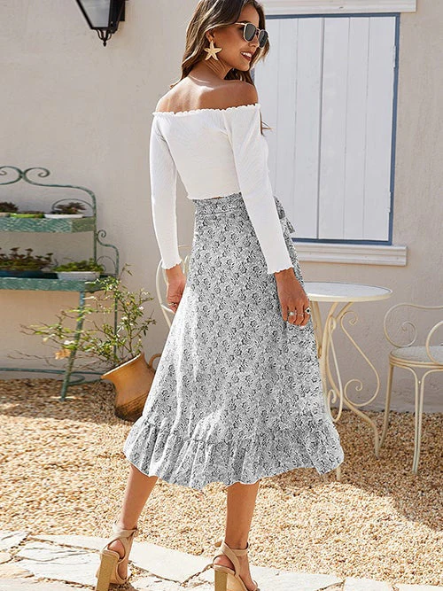 Ditsy Floral Tie Side High Low Skirt - Image 4