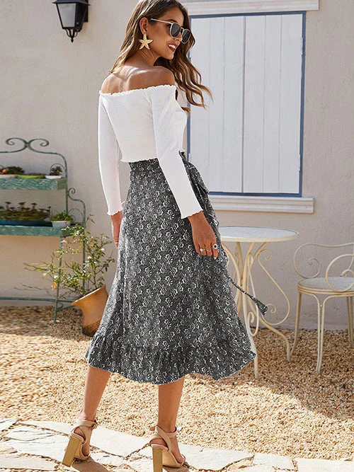 Ditsy Floral Tie Side High Low Skirt - Image 6