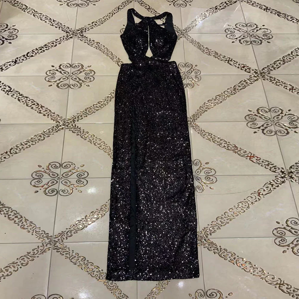 Round Neck Sleeveless Hollow out Maxi Bodycon Dress HT2694 - Image 2