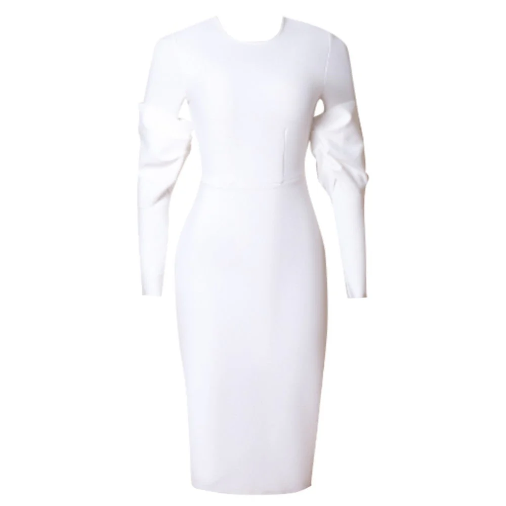 Round Neck Long Sleeve Midi Frill Bandage Dress PZL3001 - Image 4