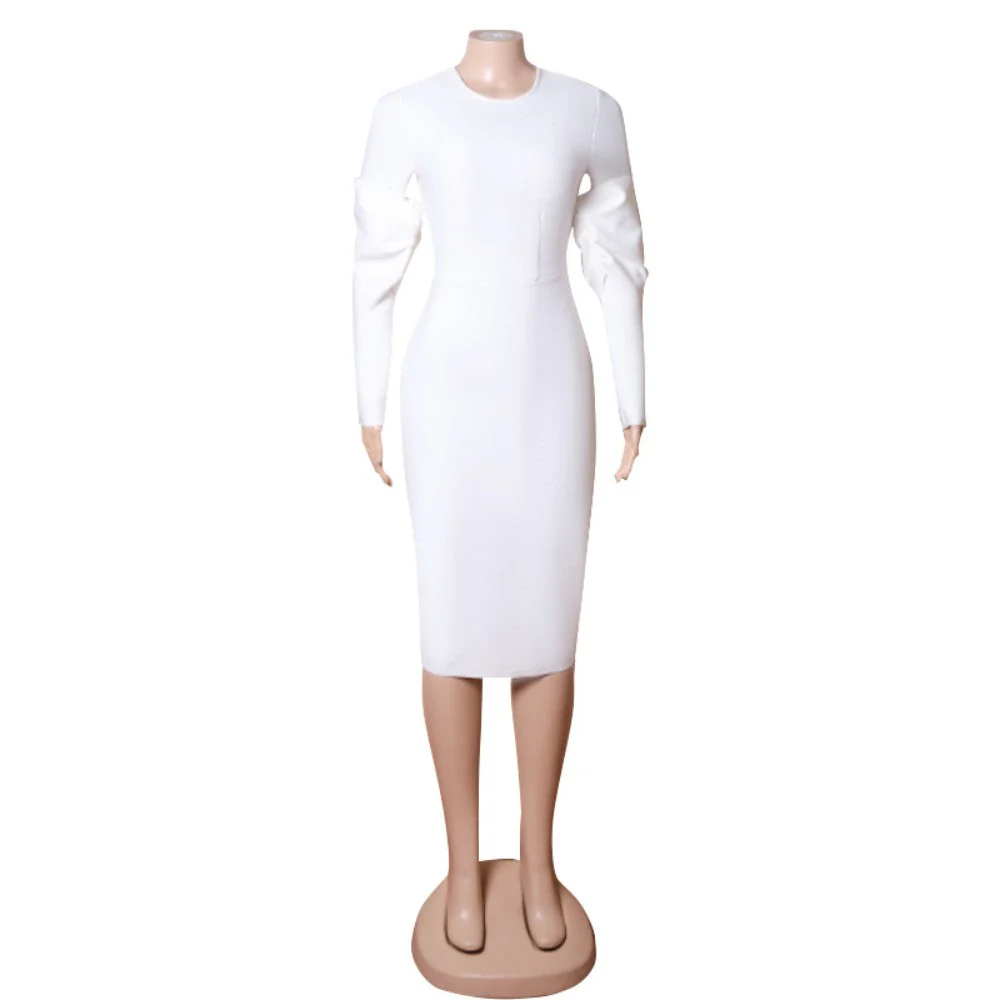 Round Neck Long Sleeve Midi Frill Bandage Dress PZL3001 - Image 5