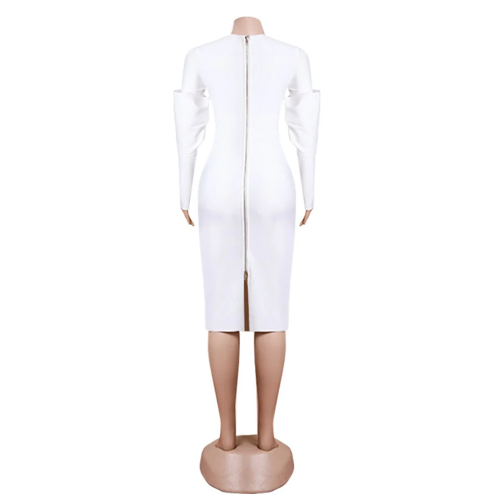 Round Neck Long Sleeve Midi Frill Bandage Dress PZL3001 - Image 6
