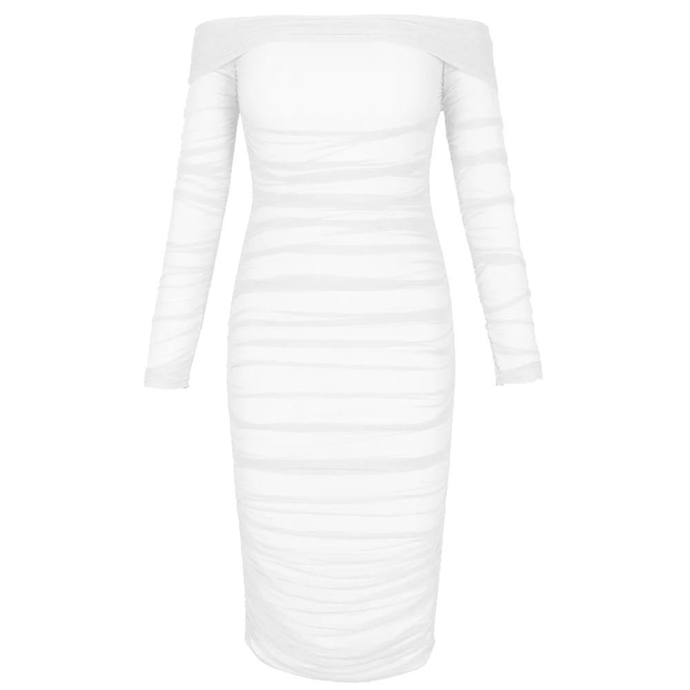 Off Shoulder Long Sleeve Ruched Mini Bodycon Dress FSP19054 - Image 17