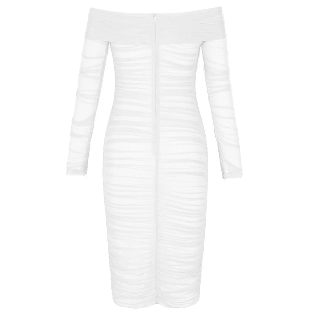 Off Shoulder Long Sleeve Ruched Mini Bodycon Dress FSP19054 - Image 18