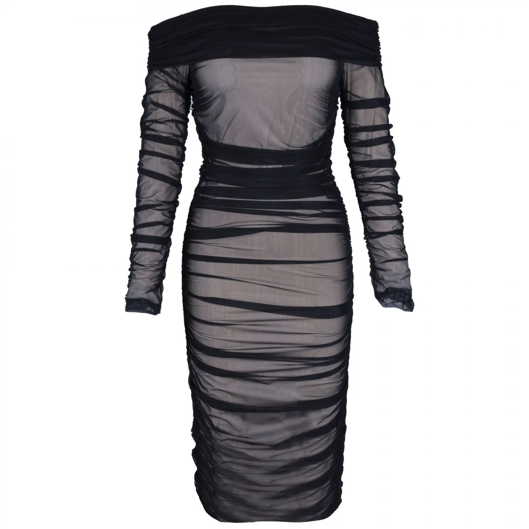 Off Shoulder Long Sleeve Ruched Mini Bodycon Dress FSP19054 - Image 2