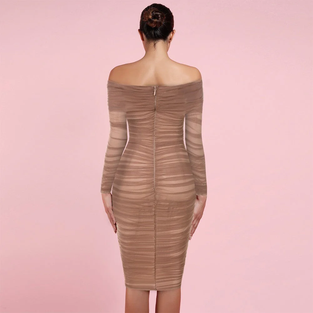 Off Shoulder Long Sleeve Ruched Mini Bodycon Dress FSP19054 - Image 23