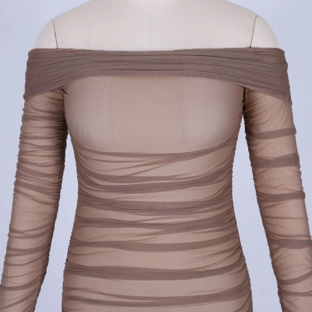 Off Shoulder Long Sleeve Ruched Mini Bodycon Dress FSP19054 - Image 26
