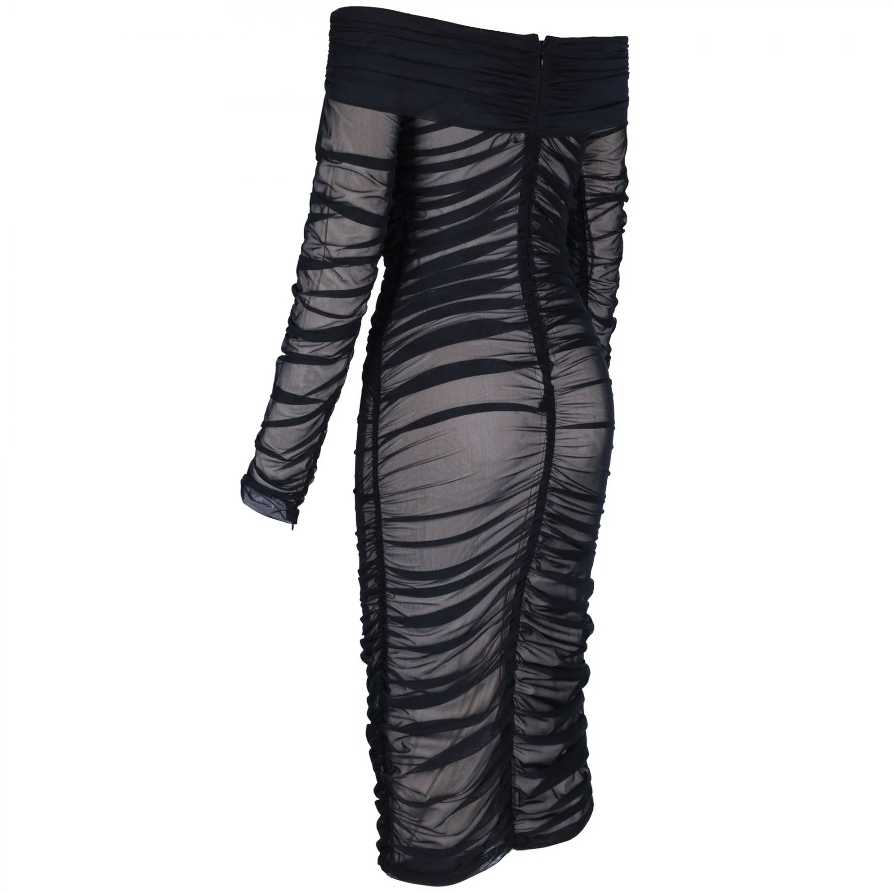 Off Shoulder Long Sleeve Ruched Mini Bodycon Dress FSP19054 - Image 3