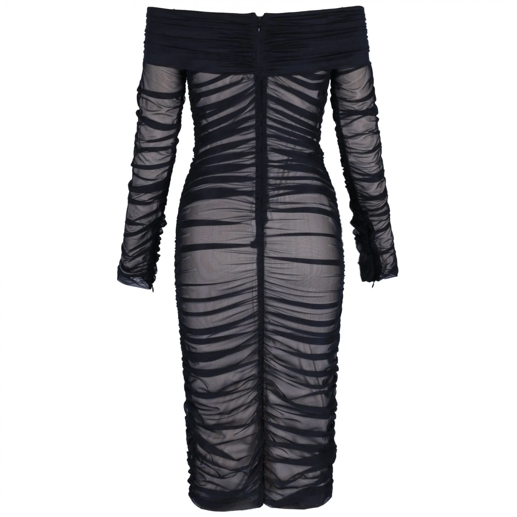 Off Shoulder Long Sleeve Ruched Mini Bodycon Dress FSP19054 - Image 4