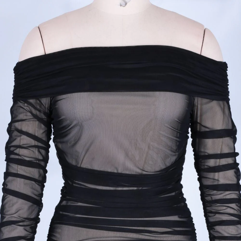 Off Shoulder Long Sleeve Ruched Mini Bodycon Dress FSP19054 - Image 5