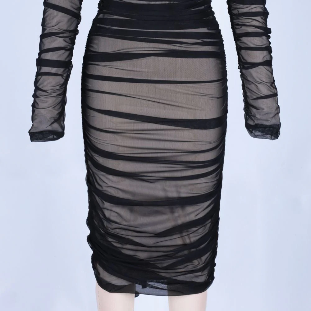 Off Shoulder Long Sleeve Ruched Mini Bodycon Dress FSP19054 - Image 6