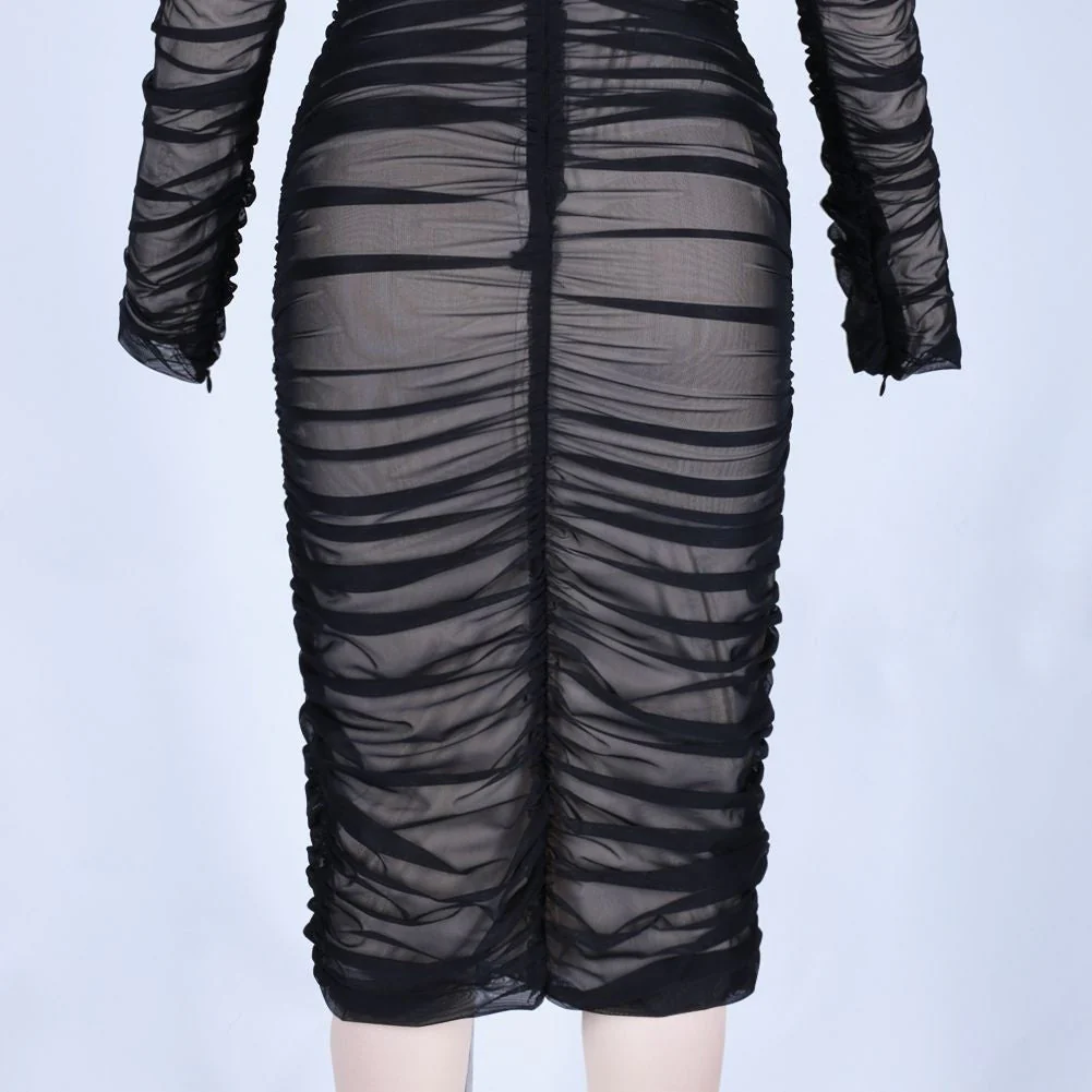 Off Shoulder Long Sleeve Ruched Mini Bodycon Dress FSP19054 - Image 7