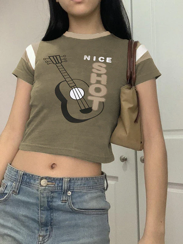 Guitar Print Crew Neck Top - Image 2