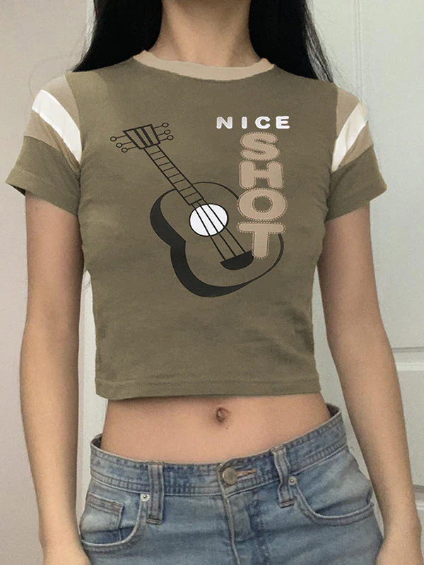 Guitar Print Crew Neck Top - Image 3