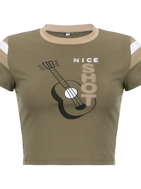 Guitar Print Crew Neck Top - Image 4