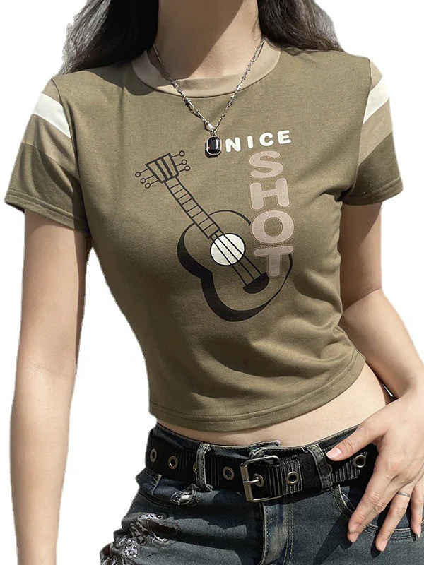 Guitar Print Crew Neck Top - Image 5