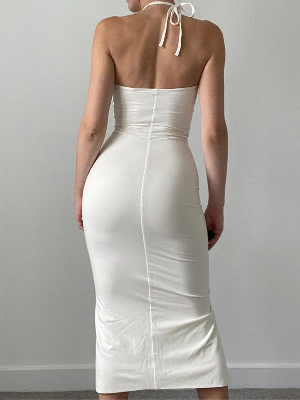 Slim Fit Backless Split Pleated Strapless Dress - Image 4