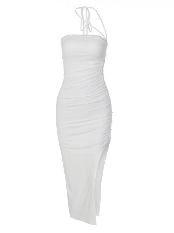 Slim Fit Backless Split Pleated Strapless Dress - Image 5