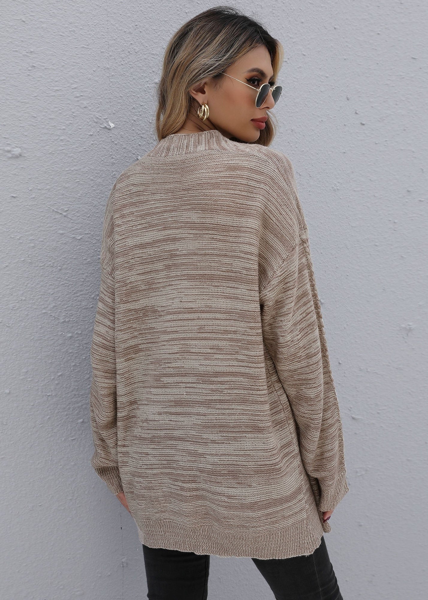 Solid Color Knitted Cardigan Sweater - Image 2