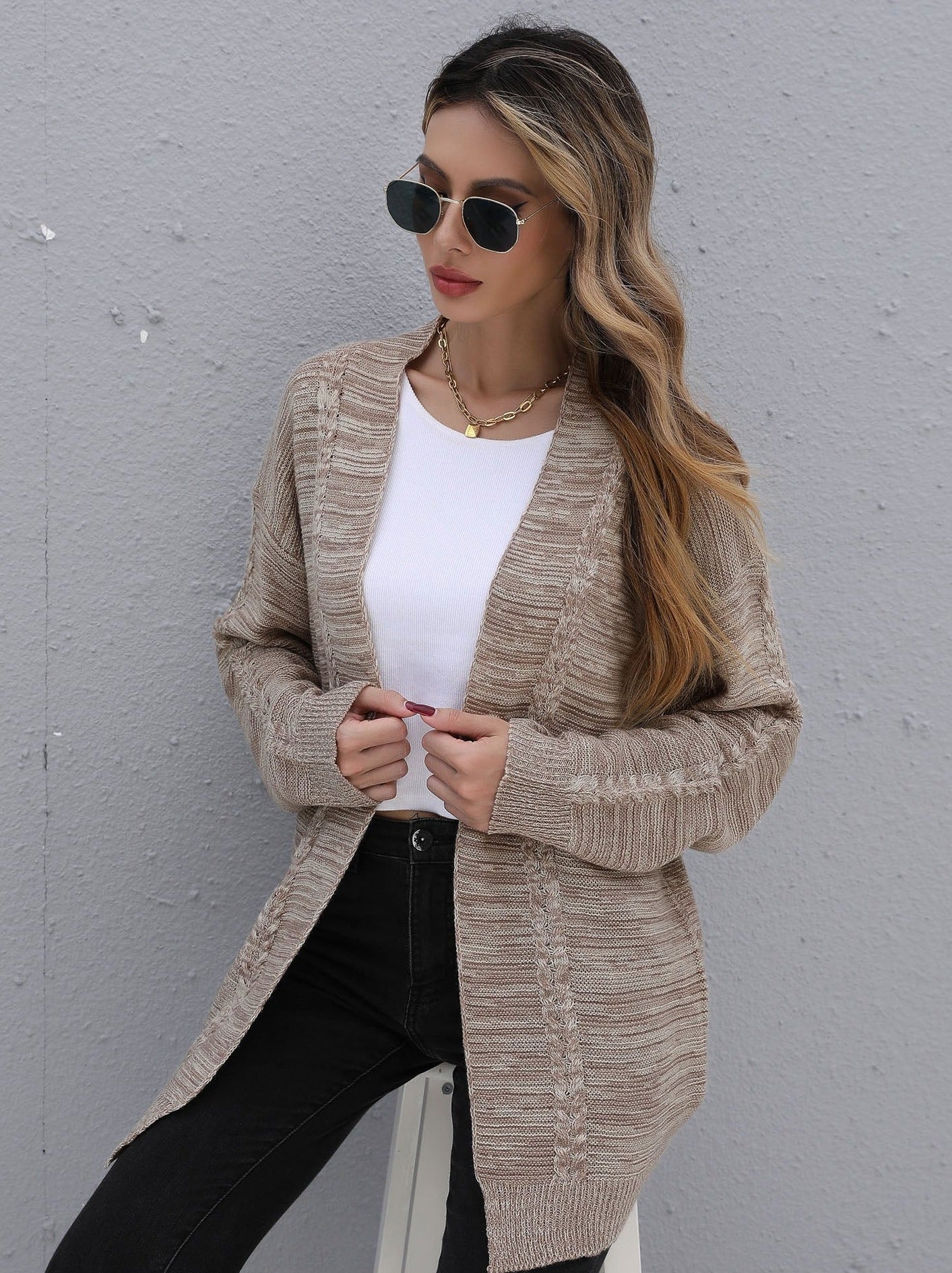 Solid Color Knitted Cardigan Sweater - Image 4