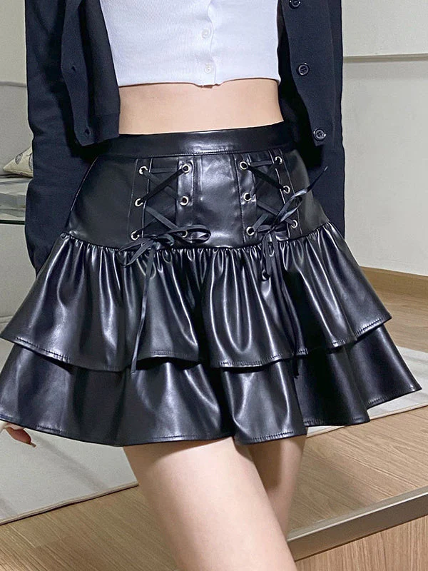 Temperament Pleated Leather Skirt