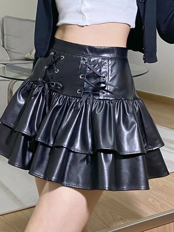 Temperament Pleated Leather Skirt - Image 2