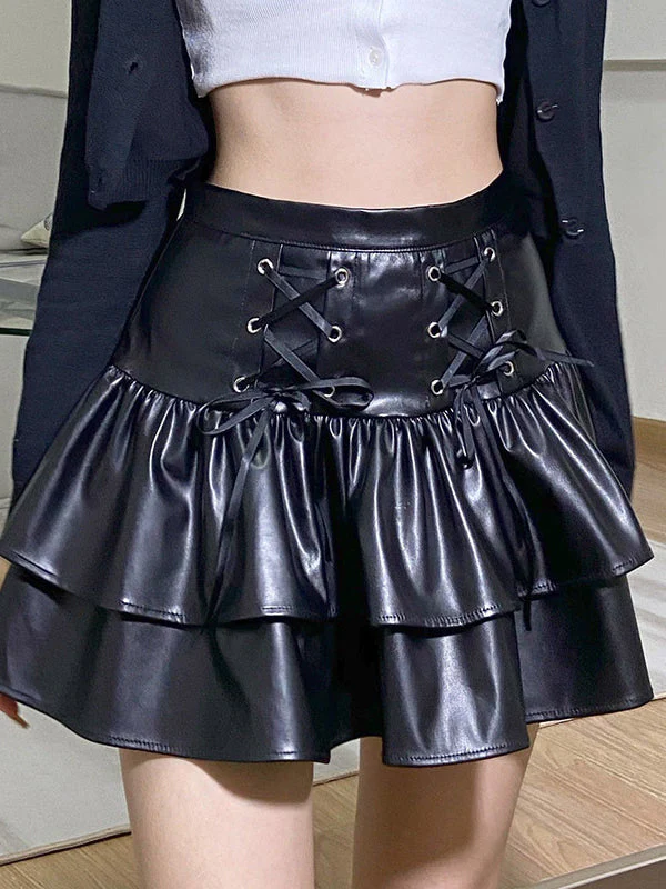 Temperament Pleated Leather Skirt - Image 3