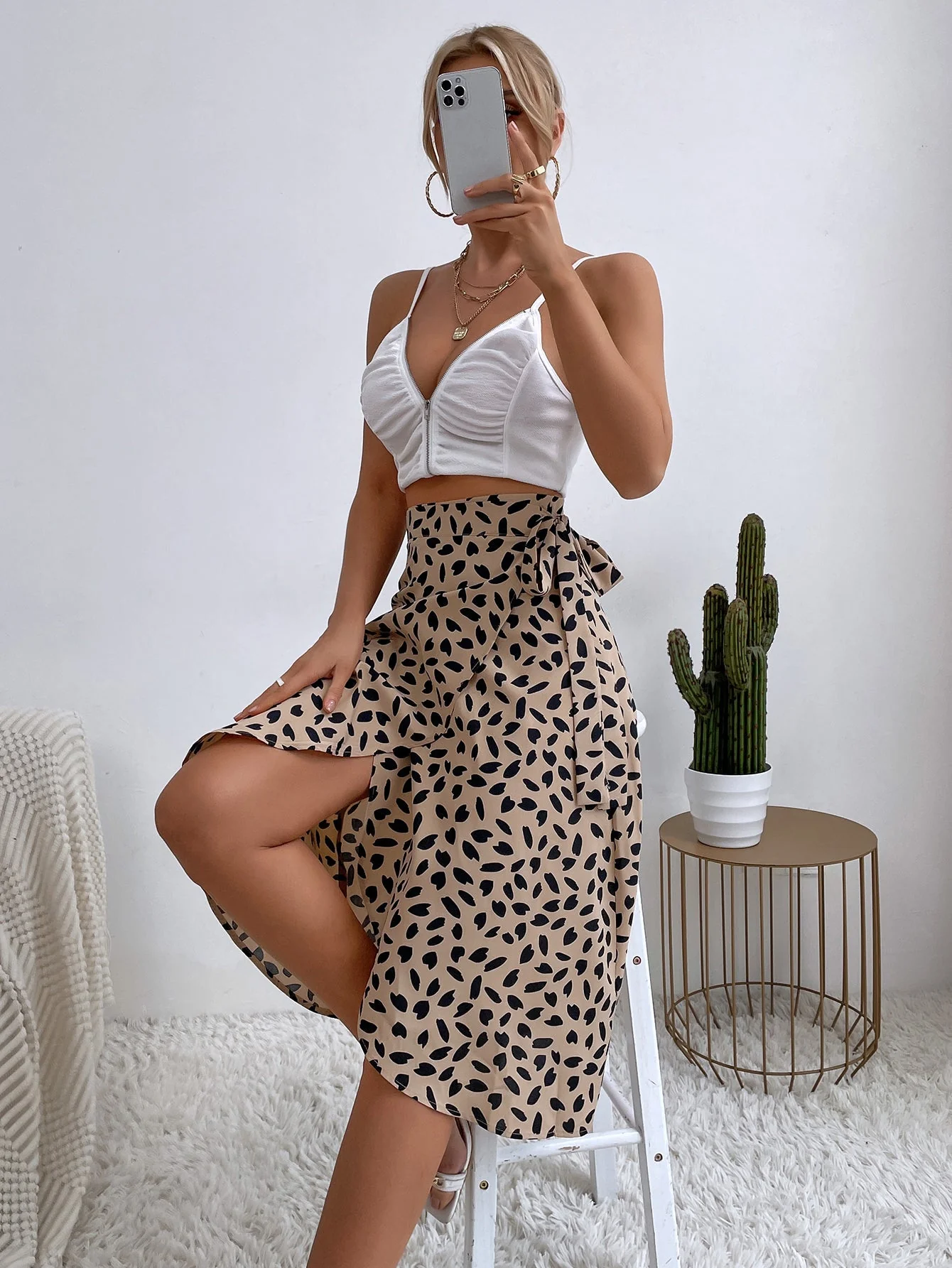 Temperament polka dot print split skirt trendy - Image 4