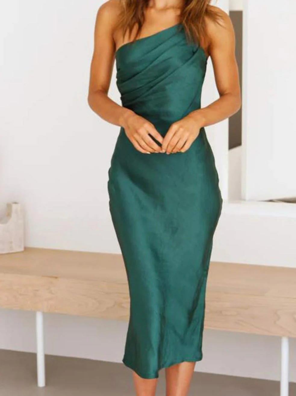 Solid Color Waist Slim Suspender Skirt - Image 4