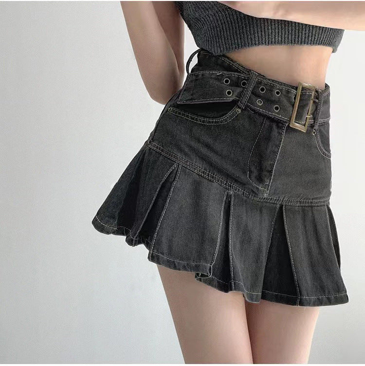 Slim Denim Short Pleated Skirt - Image 3