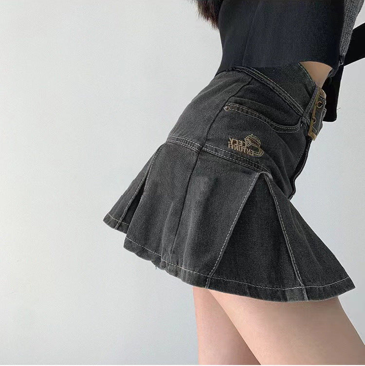 Slim Denim Short Pleated Skirt - Image 4