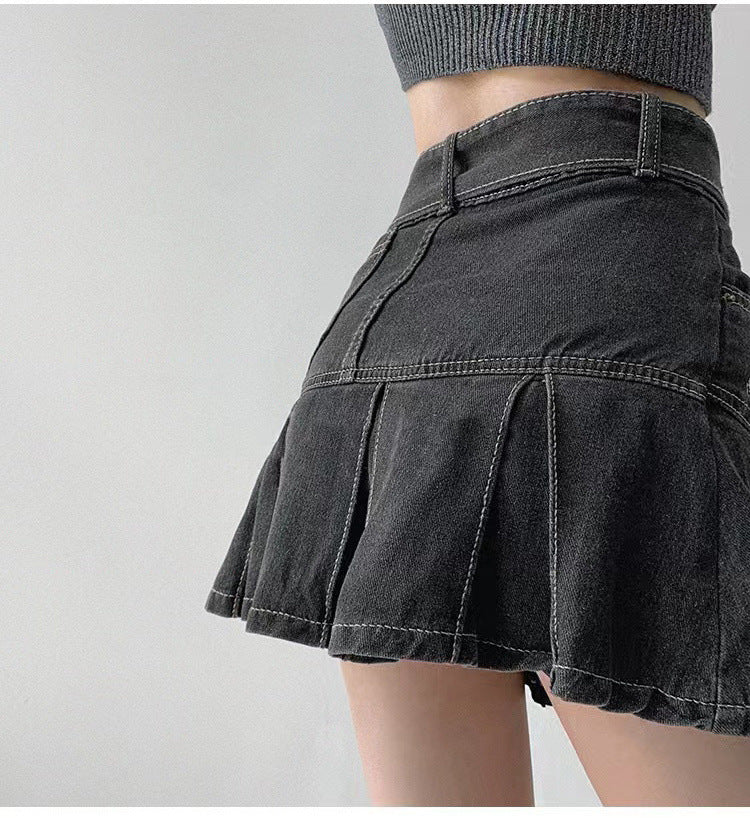 Slim Denim Short Pleated Skirt - Image 5