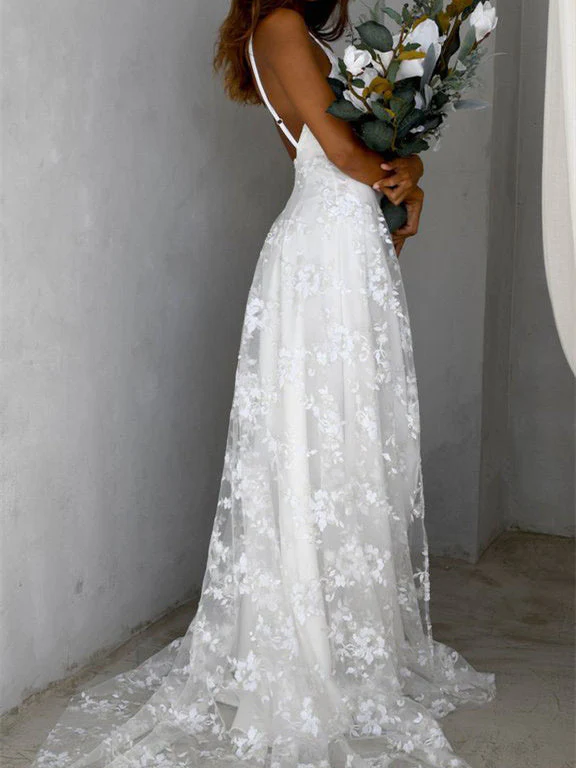 V-neck Lace Open Long Dress - Image 3