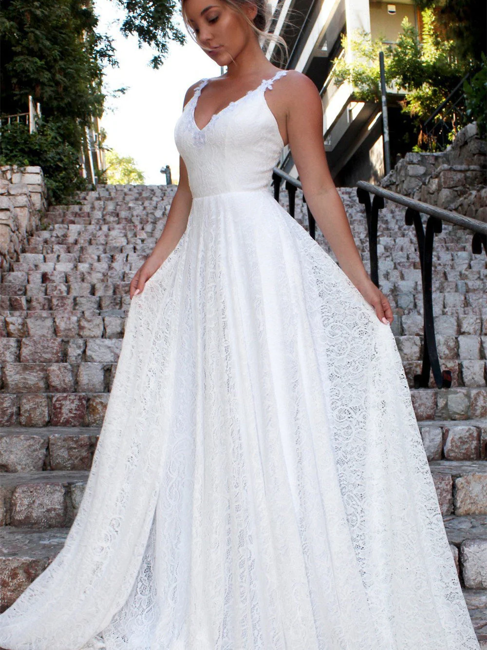 V-neck Halter Lace Dress - Image 3
